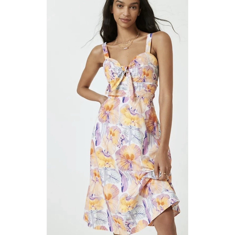 Cecilia Pettersson Anthropologie Floral Tie Front Midi‎ Dress Size 10 $170